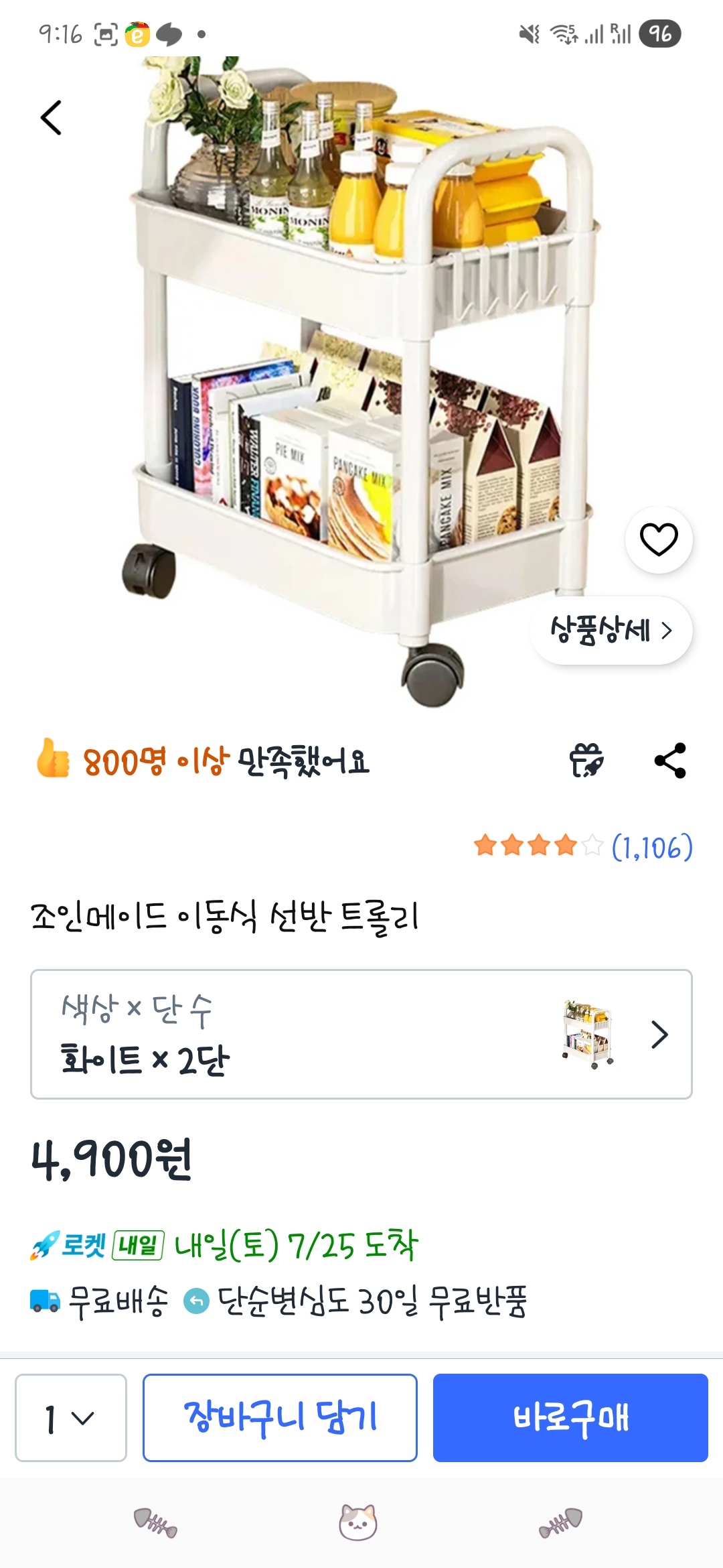 조인메이드 이동식 선반 트롤리 2단